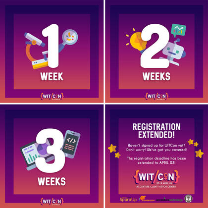 A collage of WiTCon 2019 social media posts, including countdowns and an informational graphic.